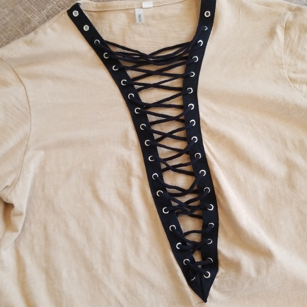 🔥3 for $20 | Lace Up Tan Shirt - Picture 2 of 5